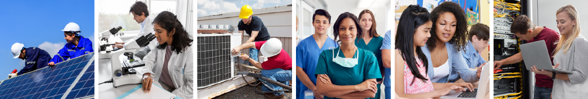 Six photos representing various industries targeted by the QUEST Grant. 